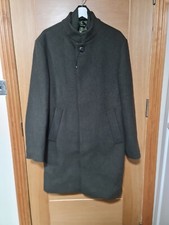 Zara Mens Wool Coat - Removable Collar - Army Olive Green - Sz Medium - NWOT