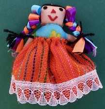 Souvenir Fridge Magnet Mexico Mexican Doll With Hair In Plaits And Red Dress