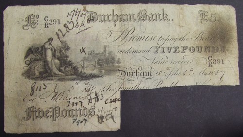 Five pound note 1887 durham - note,