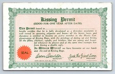 Vintage Kissing Permit Novelty Joke Certificate 1942 Arcarde Card 