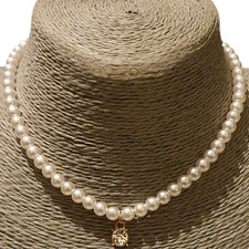 Faux Pearl Beaded Collar Necklace Crystal Pendant Women's Fashion Jewellery Gift