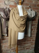 PURE LUXURY 30% CASHMERE  PASHMINA SHAWL BLANKET SCARF  SO SOFT CAMEL BEIGE NEW 