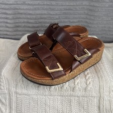 FitFlop Remi Adjustable strap tan leather sandals Wobble board UK 4 Slip On VGC