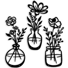 3pcs/set Black Metal Flower Wall Decor Art -Flower Signs Sculpture For Patio NEW