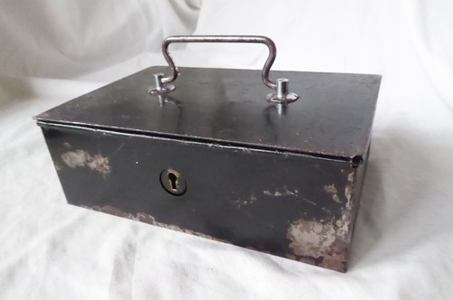 Vintage sturdy metal strongbox - sturdy,