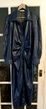 Zara Womens Blue Ruched Faux Leather Shirt Dress 2XL VGC