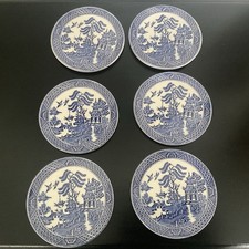 Set of 6  English Ironstone blue and white willow pattern ceramic coasters 