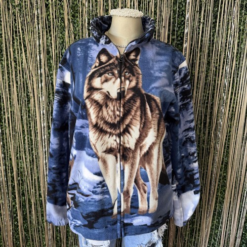 Cozy wolf print fleece jacket - print,