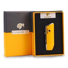 New Yellow Triple Jet Flame Torch Cigar Lighter With Punch Windproof Gift Box