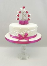 CAKE TOPPER HEART BURST SPRAY DIAMANTE BIRTHDAY & ANNIVERSARY NUMBERS FUCHSIA