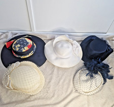 Vintage Ladies Hats Collection x 5 Navy Cream  80s 90s Races Weddings Retro C&A