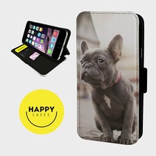 FRENCH BULLDOG CUTE PUPPY- Faux Leather Flip Phone Case Cover - iPhone/Samsung