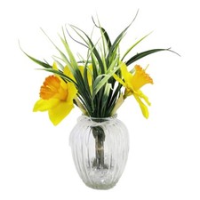 Yellow Daffodil Grass Bud Artificial Flower Arrangement In Pretty Glass Vase Hom