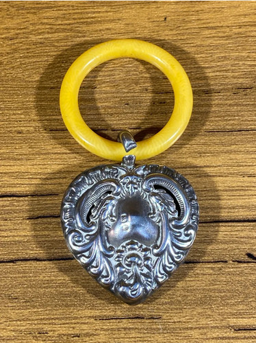 Antique silver teething - teething, ring