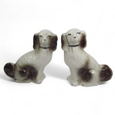 Pair of Staffordshire Flat Brown White Mantle Piece Wally Dogs 9" Tall Preloved