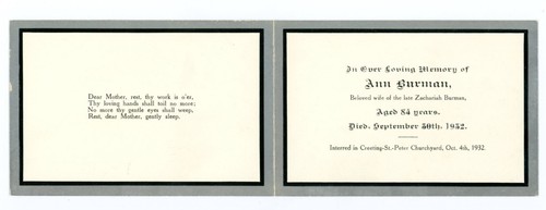 Memoriam card ann burman - in,