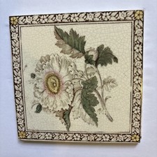 VICTORIAN FIREPLACE TILE - SINGLE WHITE FLOWER DECORATED - 6 INCH SQUARE