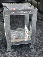 Diamond Crushed Crystal Mirrored, 2 Tier Pedestal,  Side Table , Lamp Table,50cm