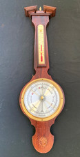 Vintage Weathermaster brown wood wall hanging barometer with thermometer