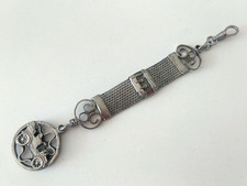 Vintage Pocket Watch Fob silver mesh with Veteran Car double sided