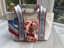 CHANEL Large Canvas Surfline Beach Tote Bag 2005 Collection Cream/Off White