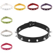 Women's Choker Collar Necklace Spike Rivet Faux Leather Gothic Punk Girls UK