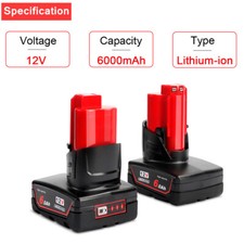 2x Fit For Milwaukee M12 LI-ION XC 6.0Ah High Capacity Battery 12V 48-11-2402