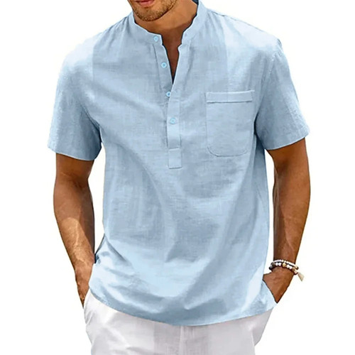 Men cotton linen henley neck - men,