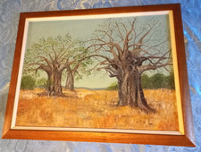 Vintage Original Painting Landscape with Baobabs in style of Mary Helen Carlisle