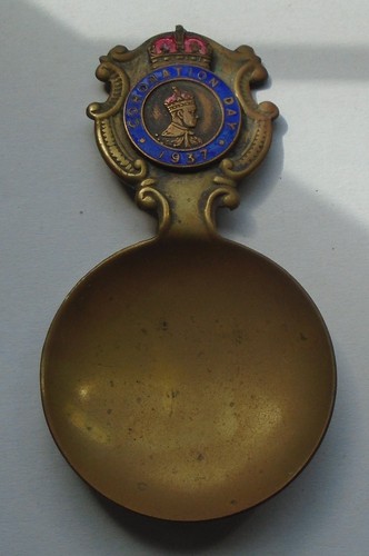 Vintage brass tea - caddy, spoon