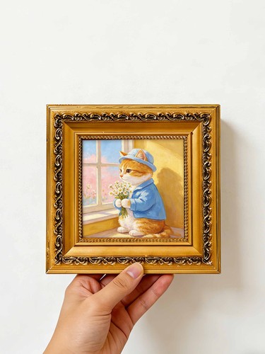 Orange cat holding daisies - orange, by