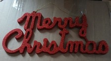 Red Glitter Merry Christmas  Hanging Decoration