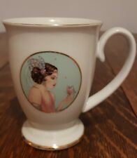 Beautiful ArtDeco Lady with Butterfly Tea Coffee Mug Cup Gold Trim Clinton Cards