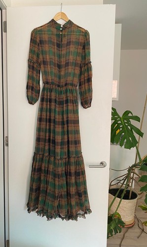 Vintage plaid tiered maxi silk - plaid,