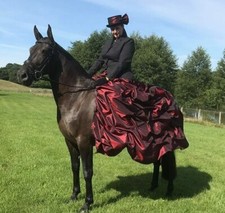 Burgundy concours d'elegance skirt, bespoke concours, side saddle, astride