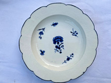 CHANTILLY PORCELAIN Blue White Plate - Carnation Basketweave - France C18 c1750