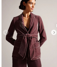 TED BAKER Jacket Womens TB 2 UK 10 Tansya Taupe Velvet Belted Shawl Collar NEW