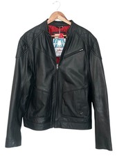 Men’s Joe Browns Black Leather Biker Jacket Large Classic Café Racer Zip Up Moto