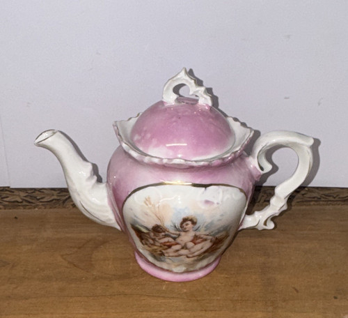 Pink white porcelain teapot - pink/white,