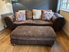 Tetrad Degas Brown Leather &  Fabric Grand Sofa and Footstall