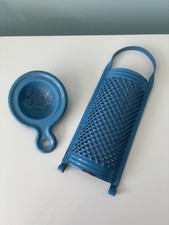 Vintage Danish Blue Enamelware Grater & Tea Strainer Home Decor Enamel