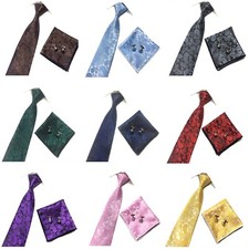 3 pcs Woven Paisley Jacquard Solid Tie + Cufflinks + Handkerchief Set Wedding