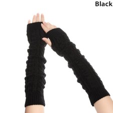 50cm Button Fingerless Arm Warmers Wool Mittens Knitted Gloves Long Gloves