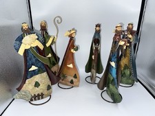 Lovely Set 6 x Nativity Tin Plate Figures Mary Joseph Kings Shepherd Vintage