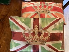 Union Jack Cushions. Orange and Green selling as Pair with Crown See photographs