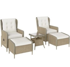Rattan Garden Furniture Set with Footstools Armchairs Patio Balcony Light Grey