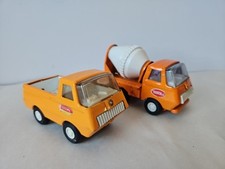 Vintage Tonka Toy Trucks - Orange Cement Mixer Lorry & Orange Pick Up Truck 