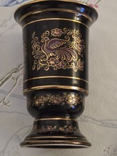 Anapale 24k Gold Accent Vase Dark Blue With Purple Peacocks & Flowers