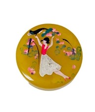 Art Deco Powder Compact Rouge Pot Hand Painted Butterscotch Bakelite Rare 1920s