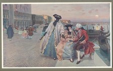 Original 1905 Franz Leo Ruben 120 year Old Antique Print AFTER THE BALL - VENICE
